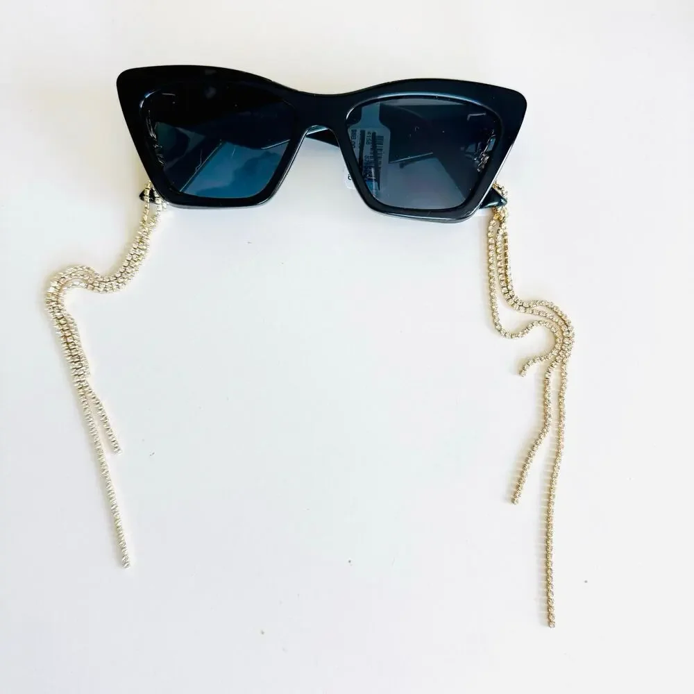 NEW ANTHROPOLOGIE Black Clip Tassel Rhinestone Charm Sunglasses $78 Sunnies
